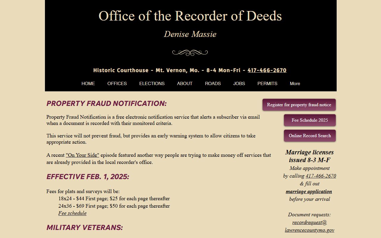 Lawrence County Recorder of Deeds marriage and recorded records page