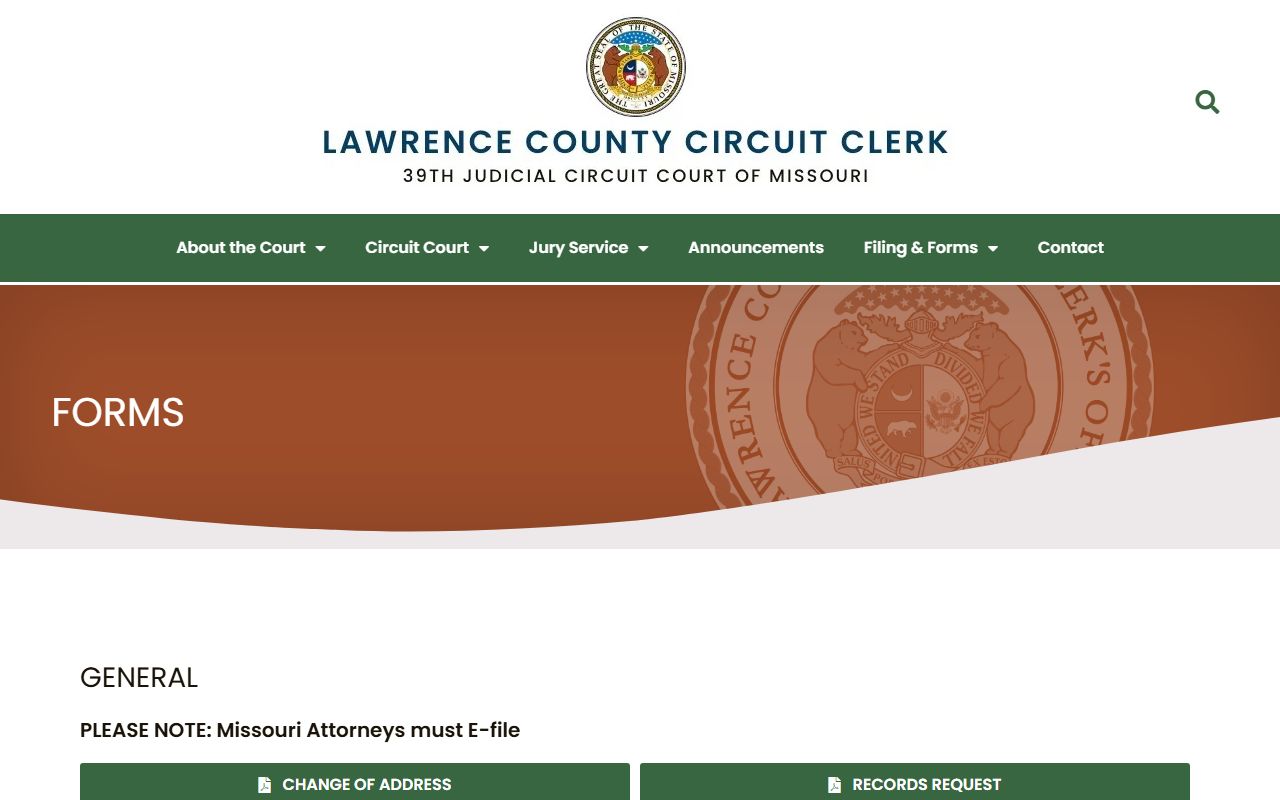 Lawrence County court records forms page