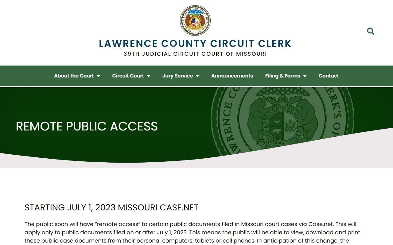 Lawrence County court records remote public access notice