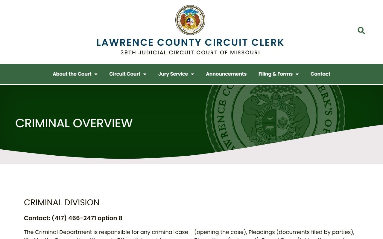 Lawrence County criminal court records criminal overview