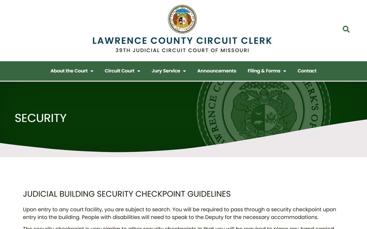 Lawrence County court records judicial building security rules