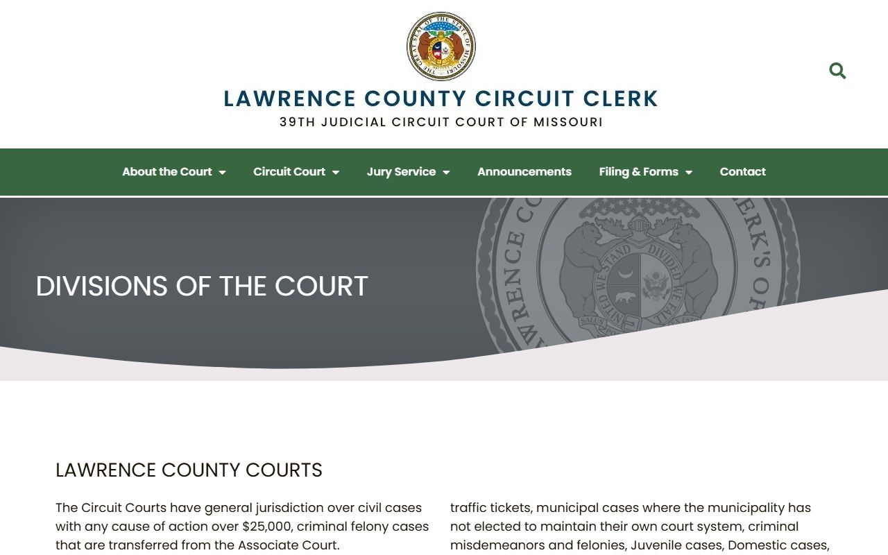 Lawrence County court records circuit and associate court divisions