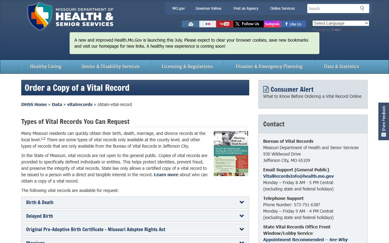 Lawrence County divorce records Missouri vital record statement rules