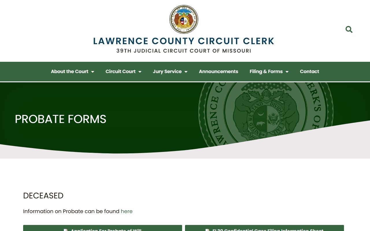Lawrence County probate records local probate forms page