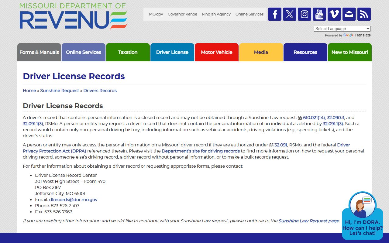 Lawrence County traffic court records Missouri DOR driver records